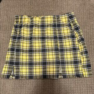 Divided Yellow and Black Plaid Mini Skirt